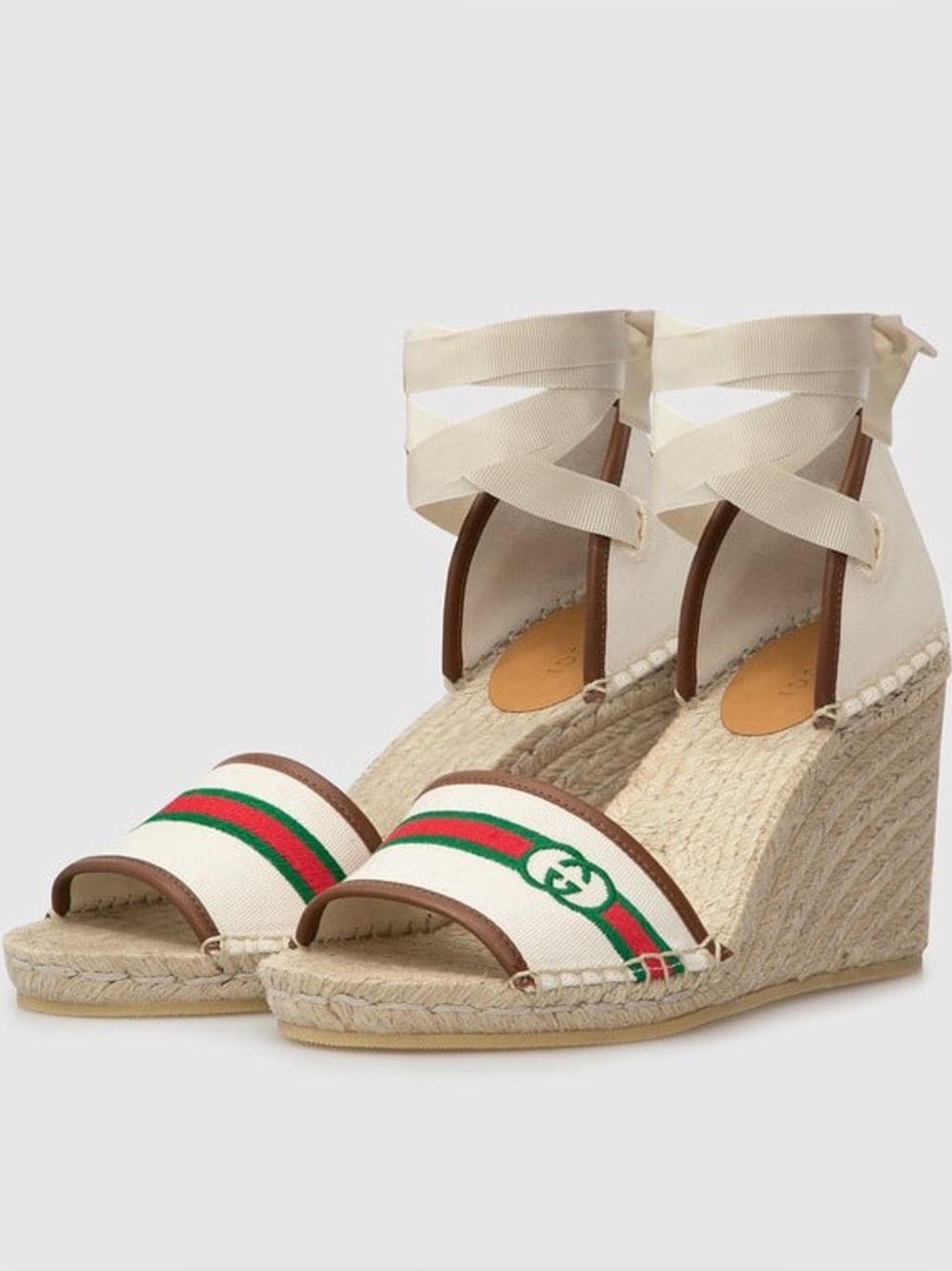 Cream Canvas and Leather Espadrille Wedge Sandals